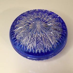 Cut Glass Trinket Box With Blue Edges